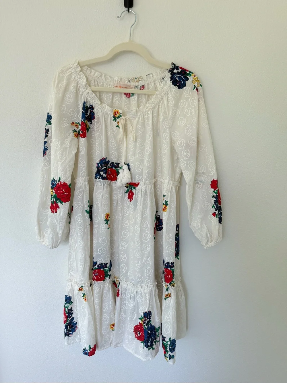 Tory Burch Embroidered Floral Beach Dress Cover-Up 100% Cotton Size Medium